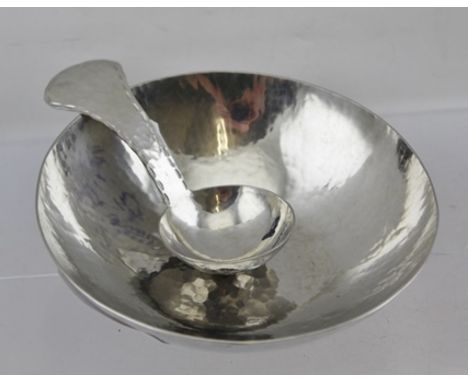 KESWICK SCHOOL OF INDUSTRIAL ARTS, Firth 'Staybrite' small bowl, impression C225, 11.5cm diameter, together with a caddy spoo