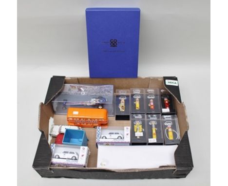 A COLLECTION OF SEVEN CITZ DIE-CAST MODELS OF EARLY SHELL PETROL PUMPS in acrylic cases, a Corgi Die-cast limited edition mod