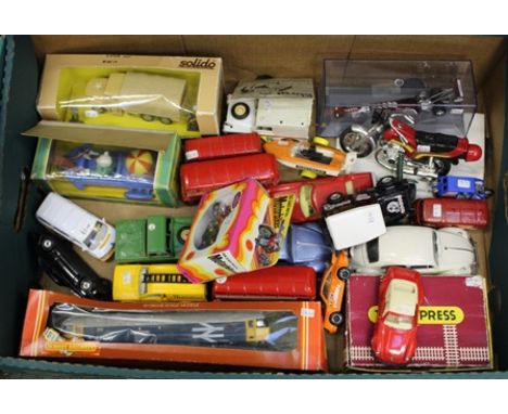 A QUANTITY OF ASSORTED DIE-CAST VEHICLES including SKOL Bandit replica dragster in acrylic box, motorcycle, Solido Jeep in ov