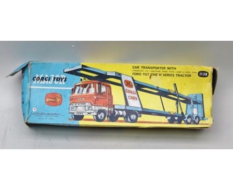 CORGI MAJOR TOYS no.1138 car transporter with Ford tilt cab H series tractor, hydromatic suspension in remains of ovb 