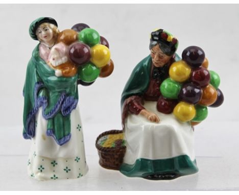 TWO ROYAL DOULTON CERAMIC FIGURES OF STREET VENDORS, "The Balloon Seller", HN2130, 10cm high, and "The Old Balloon Seller", H