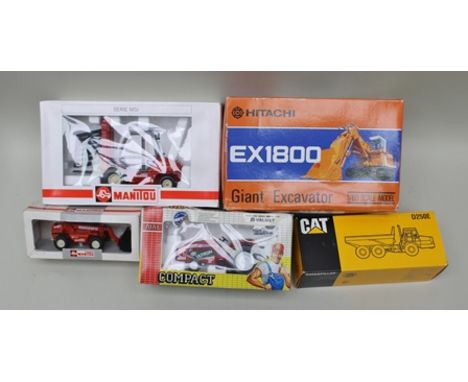 A SELECTION OF MAINLY MANUFACTURER'S DIE-CAST MODEL CONSTRUCTION VEHICLES including CAT D250E articulated truck, Manitou seri