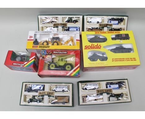 SOLIDO 40TH ANNIVERSARY MILITARY VEHICLE SET containing two tanks, armoured car, ambulance, in sealed box, a Joal compact die