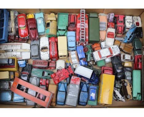 A COLLECTION OF MAINLY PLAY-WORN DIE-CAST VEHICLES including; Dinky Toys Mini Clubman Panda car, Dinky Supertoys Fire Engine 