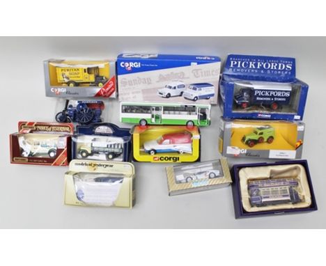 A COLLECTION OF MAINLY CORGI DIE-CAST VEHICLES including; Corgi Times Classic set 97740, QEII Golden Jubilee set, Removal van