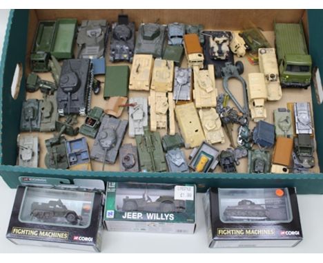 A LARGE COLLECTION OF MILITARY MODEL VEHICLES including Solido die-cast tanks, Corgi Scout Cars, Corgi Showcase Collection fi
