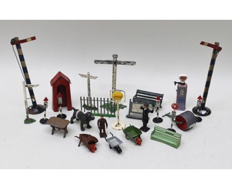 A COLLECTION OF BRITAINS AND OTHER DIE-CAST ACCESSORIES including; garden equipment - wheelbarrows, rollers, well, park bench