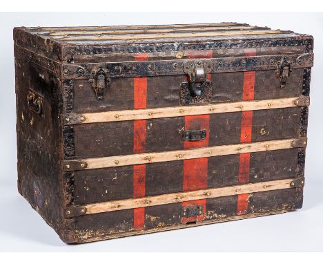 LATE 19TH CENTURY LOUIS VUITTON MALLE COURIER CABIN TRUNK
in signature Damier canvas, of metal bound wooden construction, top