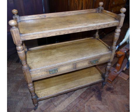 Edwardian oak three tier buffet with two drawers 103cm wide