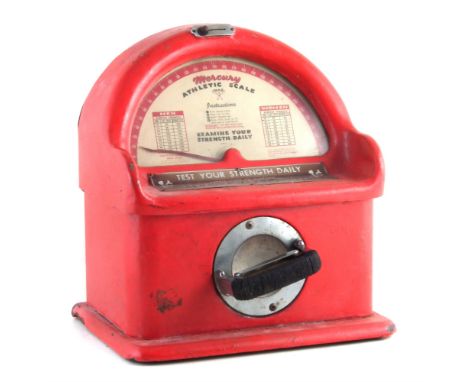 Mercury Athletic Scale 1c slot machine, finished in red 43cm high We sell as seen and without guarantee., not tested.