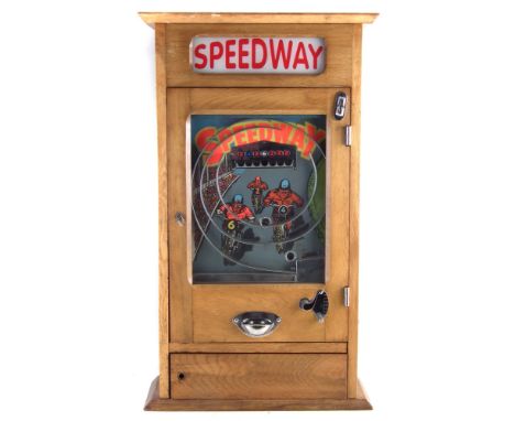 Morris Shefras Speedway electronic penny slot pinball machine, with key to mechanism only, 86.5cm high The machine appears to