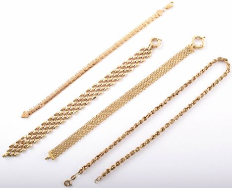 Three 9ct gold bracelets and a 9ct chain gross weight approx 27g