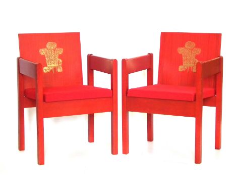 Pair of Prince of Wales 1969 Investiture chairs, by Remploy designed by Anthony Charles Robert Armstrong-Jones, 1st Earl of S