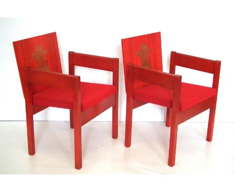 Pair of Prince of Wales 1969 Investiture chairs, by Remploy designed by Anthony Charles Robert Armstrong-Jones, 1st Earl of S