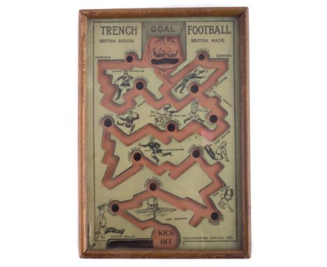 WW1 British Propaganda Trench Football pinball game, the reverse printed with 'Mode of Attack' and dated in ink 1915, 24cm hi