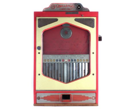 Bradleys The Challenger Penny drop slot machine, with keys (cash safe key damaged) 92cm high The machine functions, we have m