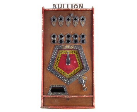 Bryan's Bullion penny slot machine, with key to mechanism only, running off new penny pieces, 83cm high The machine operates 