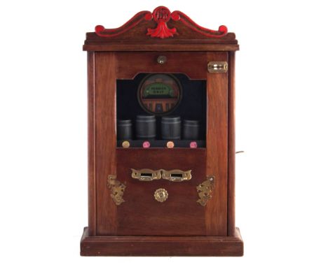 Reproduction drop case or coin flip penny slot machine, in the style of Haydon and Urry products, with key, 68cm high The mac