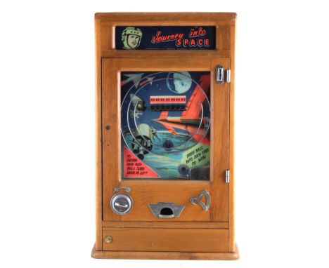 Parkers Automatic Supplies 'Journey into Space' penny slot pinball machine, seven hole game, with keys, 81cm high The machine