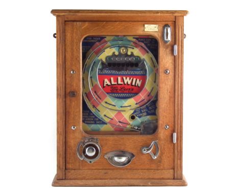 Allwin Deluxe penny slot pinball machine, five win game, internal number 17, with key, 65cm high Machine appears to function 