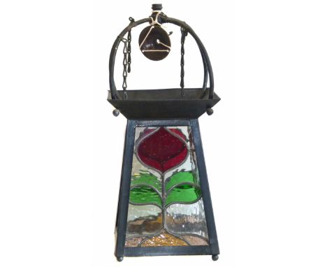 Art Nouveau leaded and coloured glass hall lantern