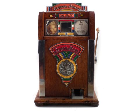 Screen Stars penny slot one armed bandit, with keys, 66cm high, The machine appears to function and has paid out on Betty Gra