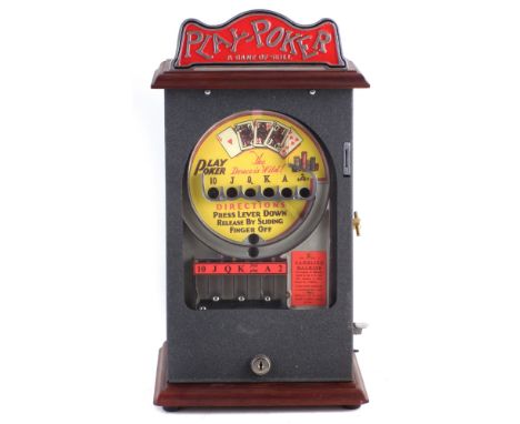 Play Poker 'Game of Skill' reproduction counter top slot machine , working off 1 cent coins, with keys, 44cm high Machine app