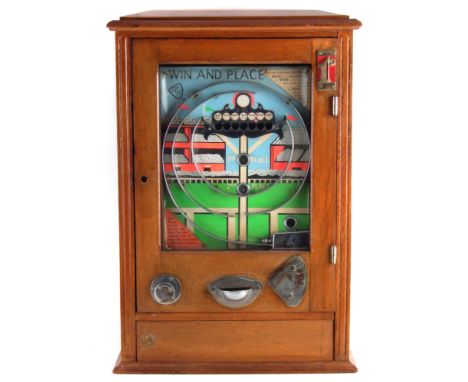 Wondermatic 'Win and Place' penny slot pinball machine, no keys (cash safe locked) 75cm high The spring on the ball shoot lev