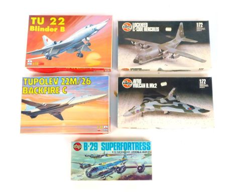 Five aircraft scale model kit builds, comprising Airfix Boeing B29 Super Fortress, Airfix 1-72 Hercules, Airfix 1-72 Avro Vul