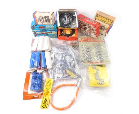 A group of bicycle parts, to include crank set, Raleigh spanners, Belvin bicycle chains, etc., some boxed. (1 box) 