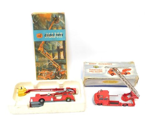 A Dinky Supertoys 956 turntable fire escape, with windows, boxed, and a Corgi Toys 1127 Simon Snorkel fire engine, boxed. (2)