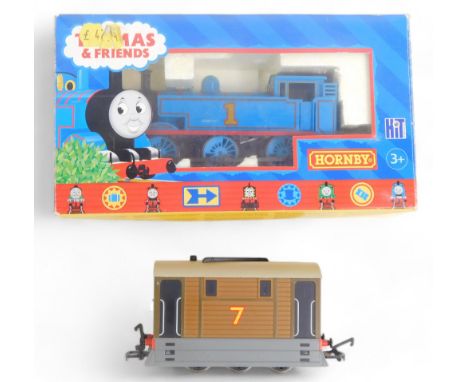 Hornby OO gauge Thomas and Friends Thomas the Tank Engine locomotive, 0-6-0, number 1, R351, and number 7 Toby the Tram, boxe