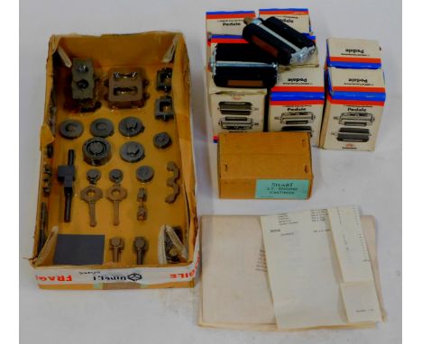 A group of parts, to include The Stewart engine castings, and various Union Frondenberg pedals, boxed. (2 boxes)