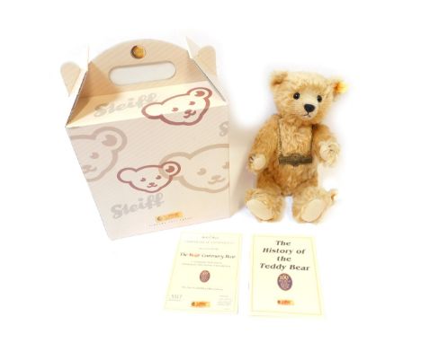 A Steiff blond plush jointed Teddy bear for 2002 Centenary bear, with labels, tags, 25cm high, boxed. 