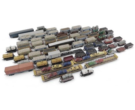 Hornby, Tri-ang and other OO gauge rolling stock, including plank wagons, milk tankers, oil tankers, car transporters, PGA ho