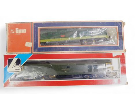 Lima OO gauge diesel locomotives, including a class 50 007 Sir Edward Elgar and a class 55 Deltic D9003 Meld, in BR two tone 
