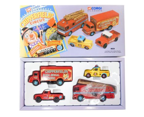 Corgi Classics Chipperfield Circus 31703 Land Rover, Morris Minor pickup, Thames Trader and AEC fire engine, boxed. 