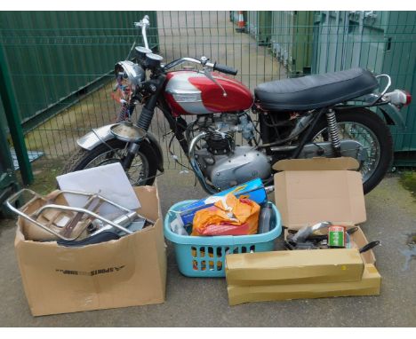 A 1970s Triumph Bonneville T120R, 650cc engine, frame no. ED51502, 56,999 recd miles, with various boxed parts, tools and acc