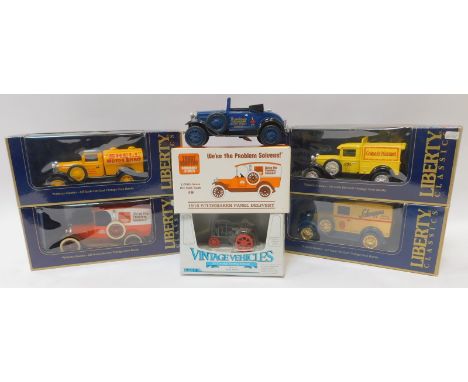 Diecast cars, comprising Liberty Classics, Trustworthy Hard Stores truck, Schwepps Soda Water, Shell, Colman's Mustard, an Er