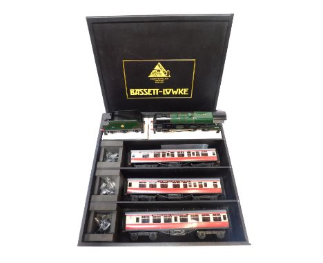 An Ace Train for Bassett-Lowke coarse scale O gauge Thames Clyde three rail train set, including 4-6-0 rebuild Scot Class loc