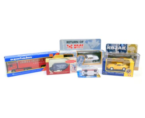 Diecast cars and trucks, comprising Superhaulers James Irlam and Sons Scania curtainside, Trackside VA Noddy van for Pickford