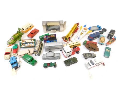 Various diecast vehicles, playworn, to include two sectional crane, police truck, Thomas the Tank Engine boat, sting ray, etc