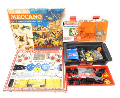 A Meccano Site Engineering set, No 5, and a toolbox containing assorted Meccano. 