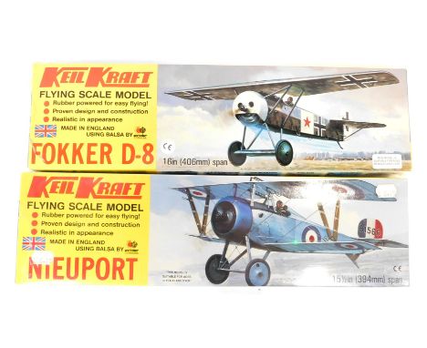 Two Keel Craft flying scale kit built models, comprising The Nieuport and The Fokker D-8. (2)