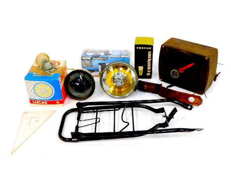 Automobile parts, to include Lucas headlamp bulb, boxed Lucas motorised replacement bulb, a Helphoi German headlamp bulb, etc