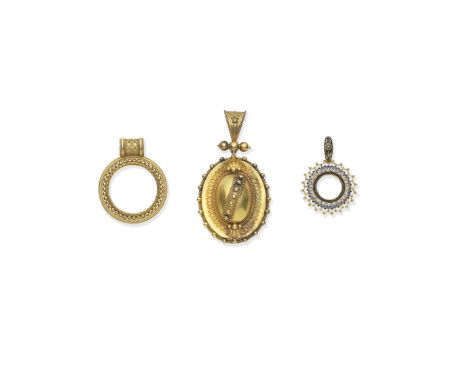 THREE GOLD PENDANTS, CIRCA 1870-19001st: Circa 1870, in the Archaeological Revival style, with bead and ropetwist detail, the