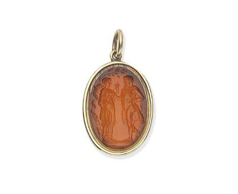 18TH-19TH CENTURY CARNELIAN INTAGLIO PENDANTDepicting Hercules in the Garden of the Hesperides, beneath a tree of golden appl