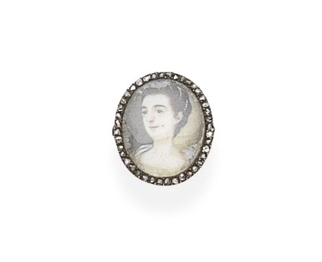 PORTRAIT MINIATURE AND DIAMOND-SET RING, CIRCA 1760Painted on ivory to depict a lady wearing pearls in her hair (attributed t