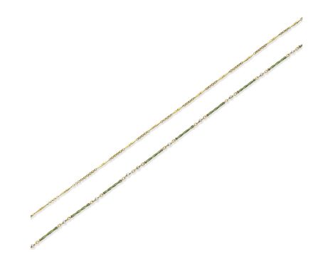 GOLD, ENAMEL AND PEARL NECKLACE BY CARLO AND ARTHUR GIULIANO AND A GOLD NECKLACE, CIRCA 19001st: The barley twist links with 