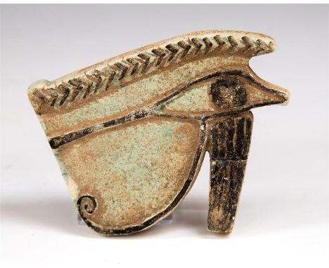 Large Wadjet Amulet, Late Period, 664-332 BC.  A large faience Eye of Horus Wadjet amulet, with painted detail to the eye, ey